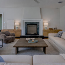 cozy seating area around a custom fireplace